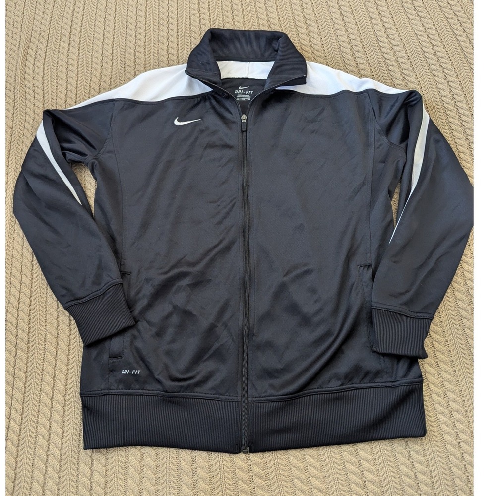 Nike Dri-FIT Track Jacket Womens XXL Black White Full Zip Performance Swoosh